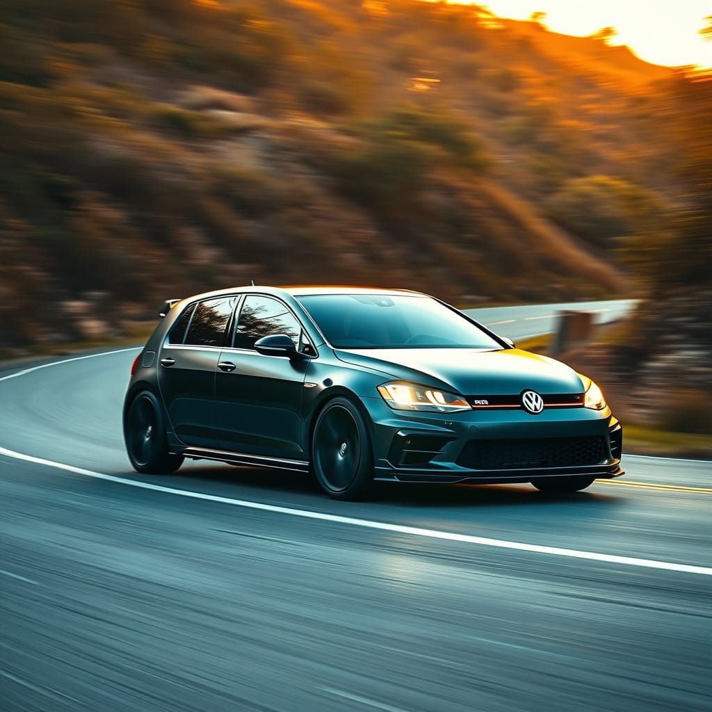 Matte Black Volkswagen Golf R 2025 Speeds Down Winding Road ...