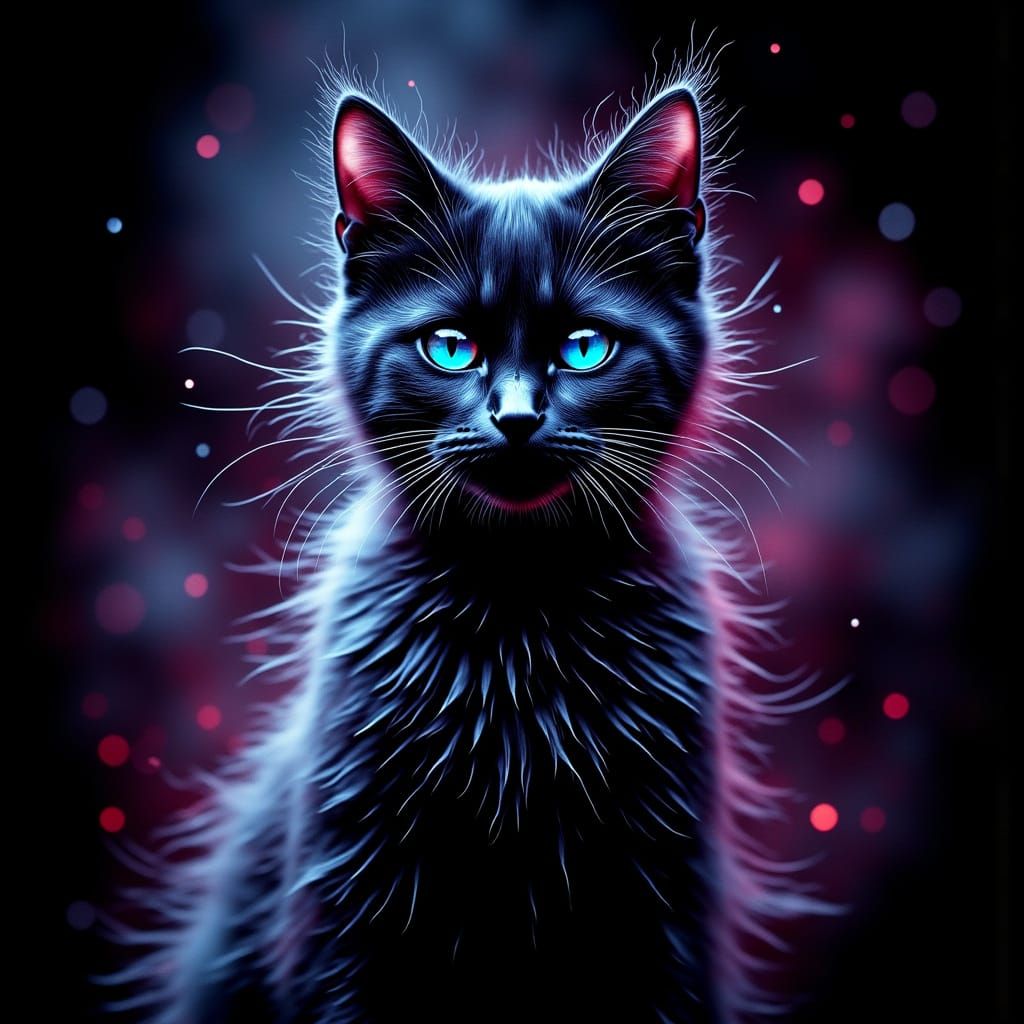 Elegant Black Cat in Neon Watercolor