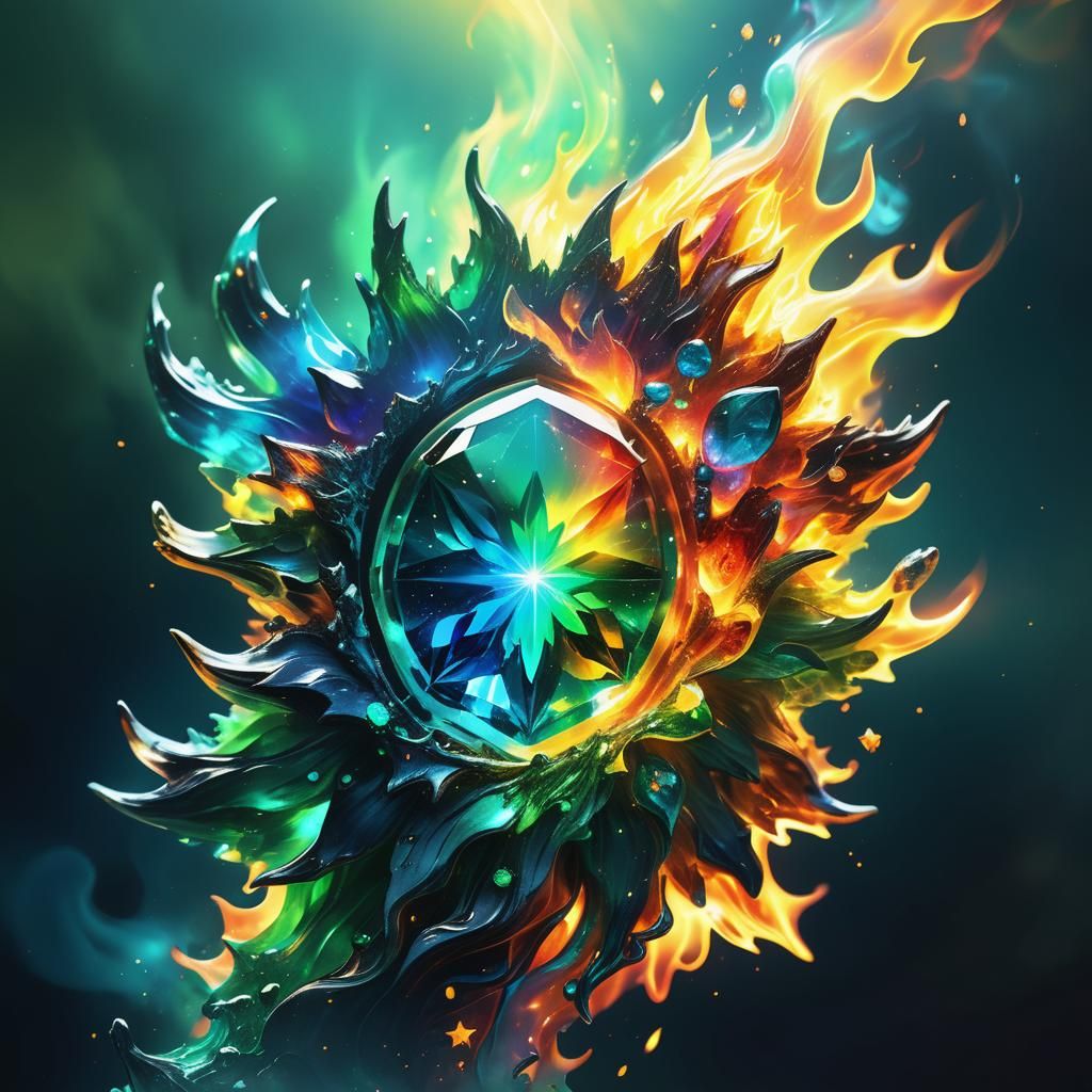 Bioluminescent Fire Elemental Gemstone in Surreal Flames