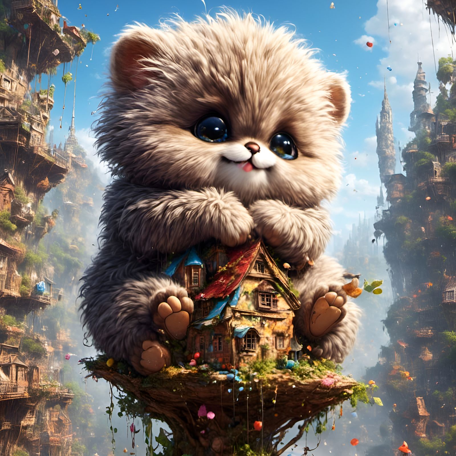 Adorable Cartoon Floof in Splatter Graffiti Style