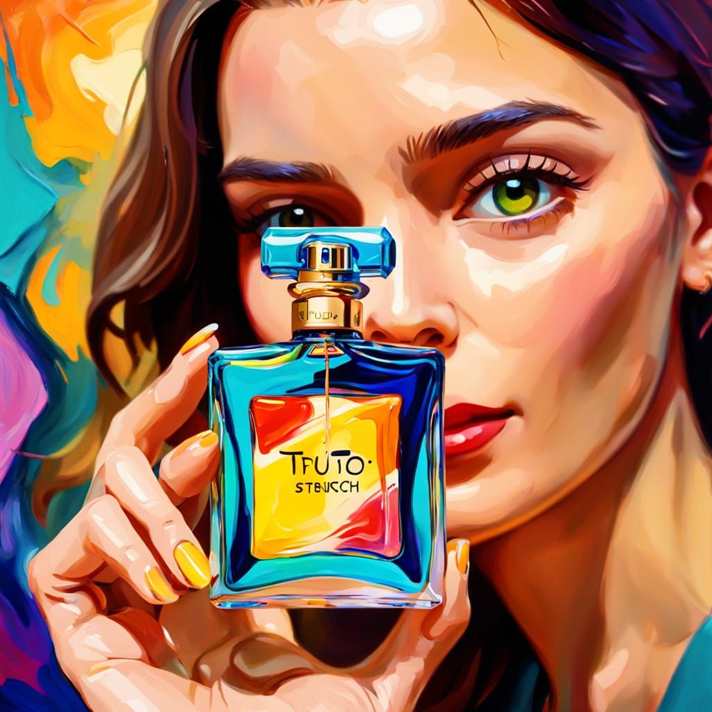 Vibrant Fauvist Woman Holds True 100% Dump Stench Perfume Bo...