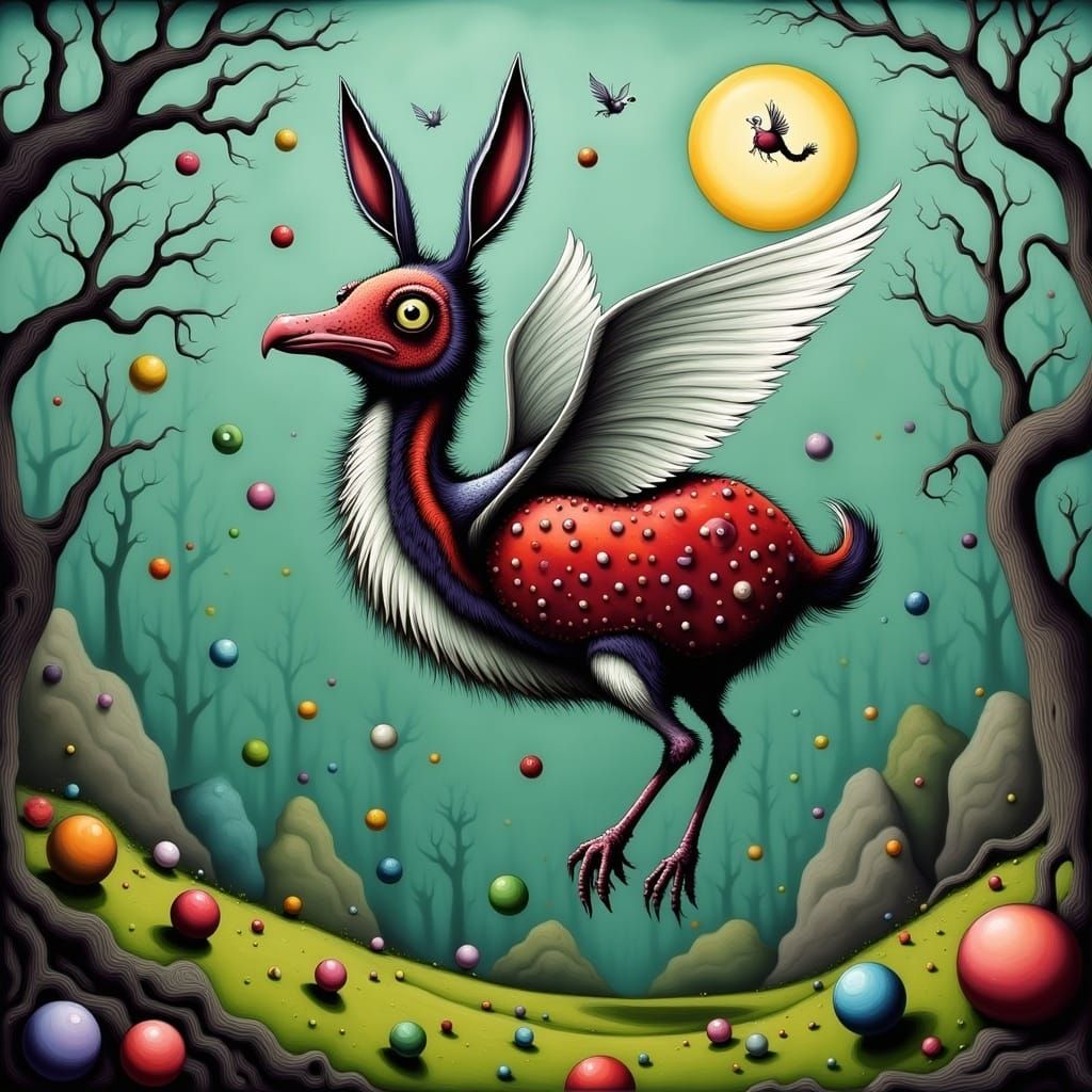 Dark Whimsy Jackalope Bird in Burton Style