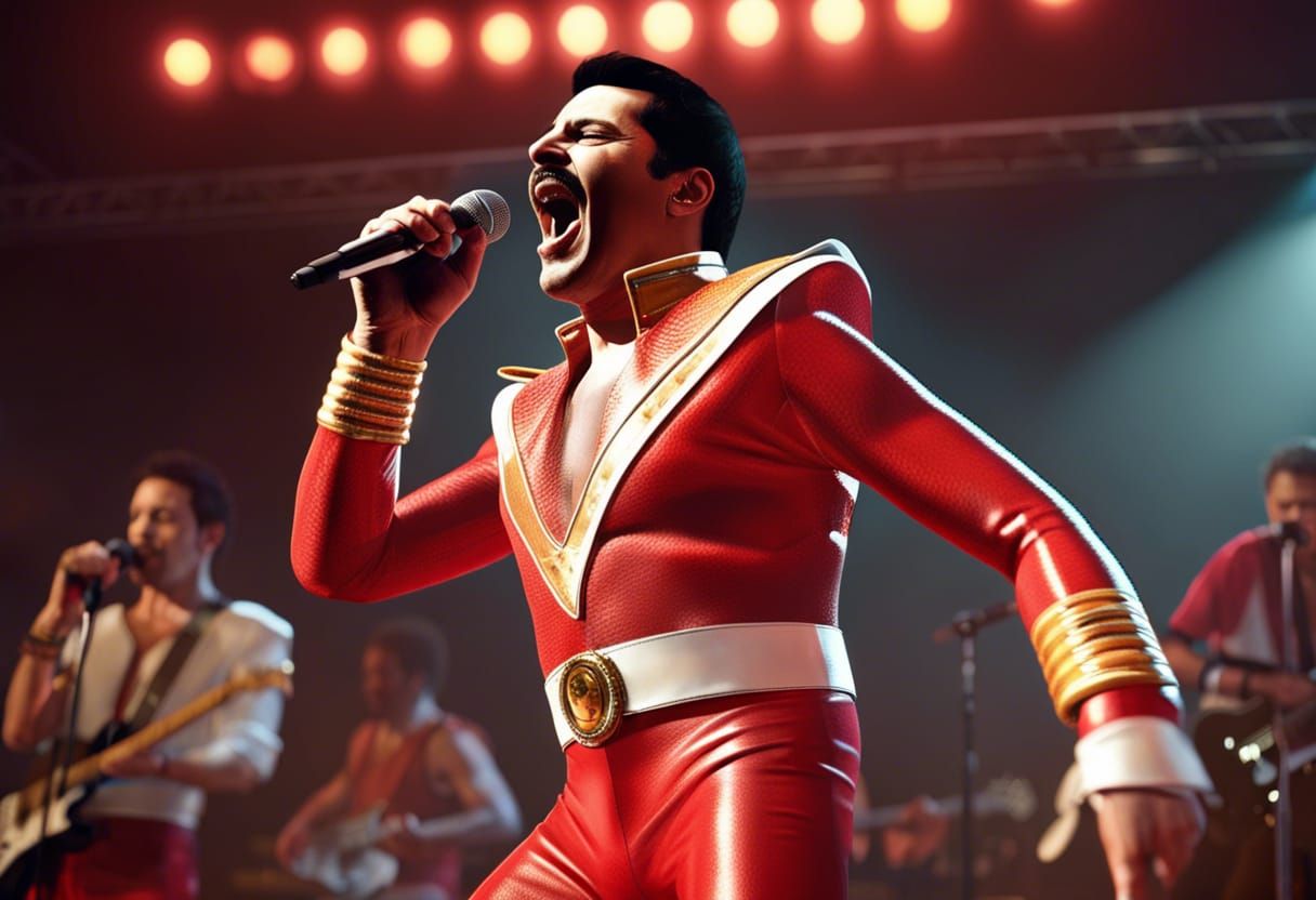 Freddy Mercury as Power Ranger, Hyperrealistic Rendering