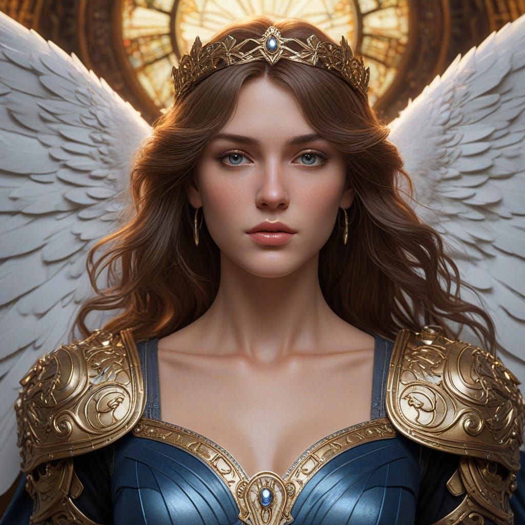 Pre-Raphaelite Angel in Armour with Stardust