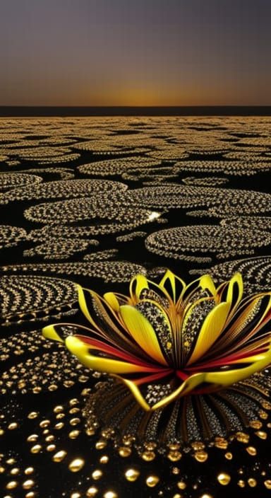 Victorian Gold Tulip Flower with Dew