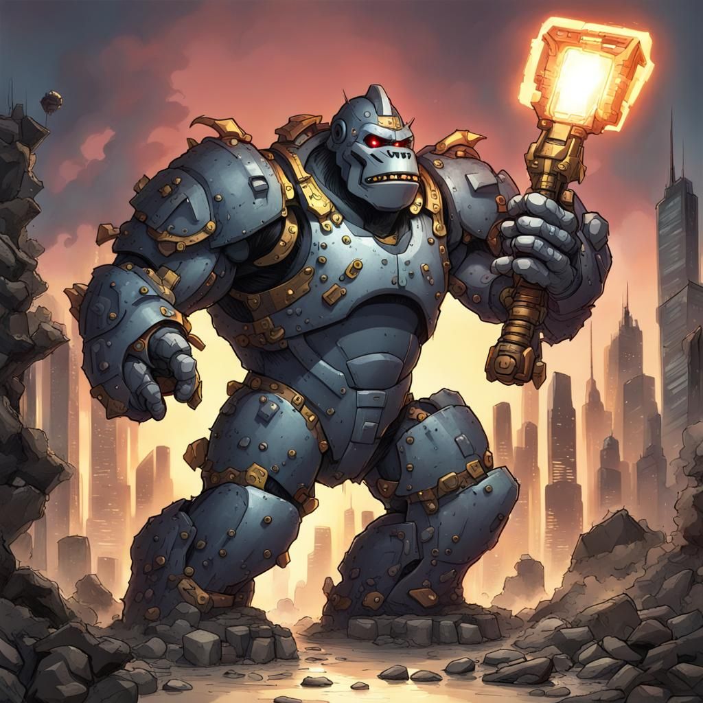 Mecha King Kong with Glowing Axe