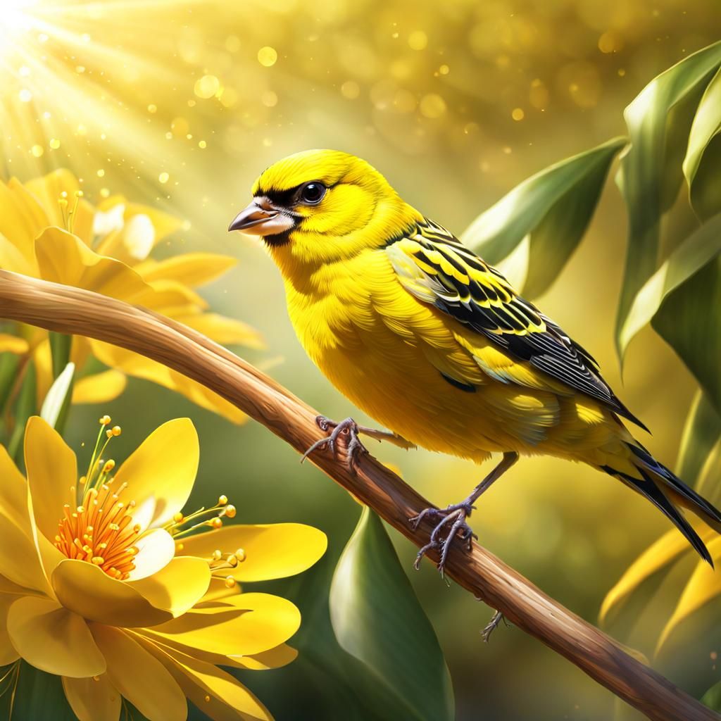Yellow Finch and Forsythia