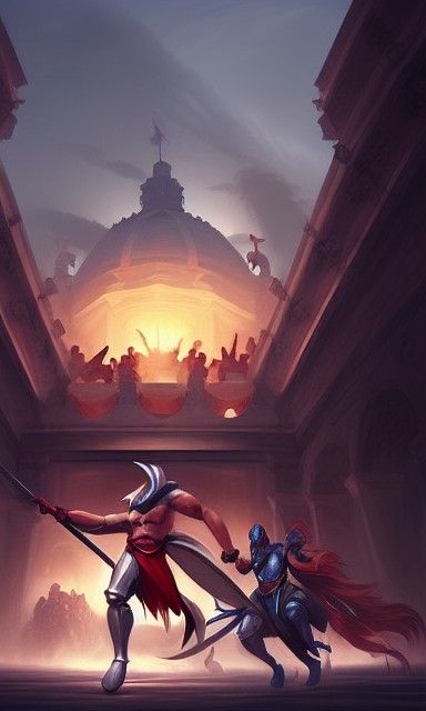 Detailed Coliseum Battle Digital Painting