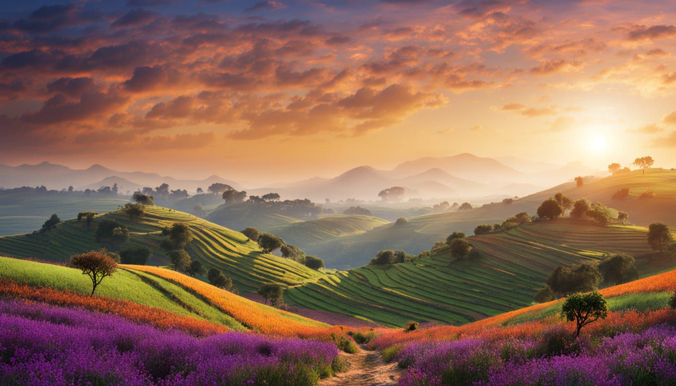 Ancient Standing Stones in Vibrant Floral Field