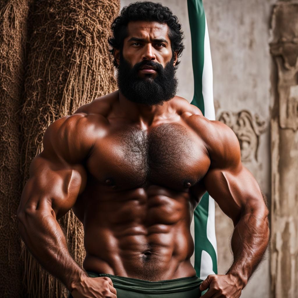 Hairy Arab Man Holding Giant Zucchini