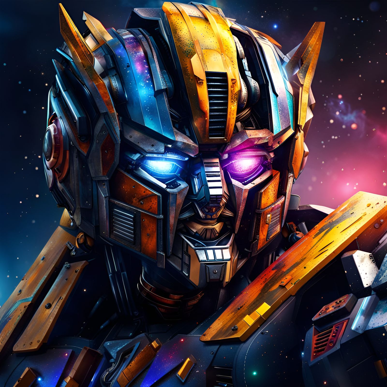 Hyperrealistic Transformer Robot in Space Concept Art