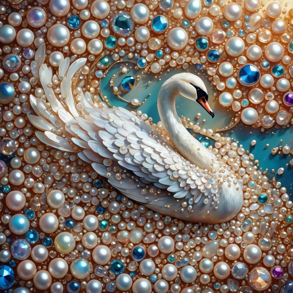 Swan in Pearls: A Cinematic Oil Painting