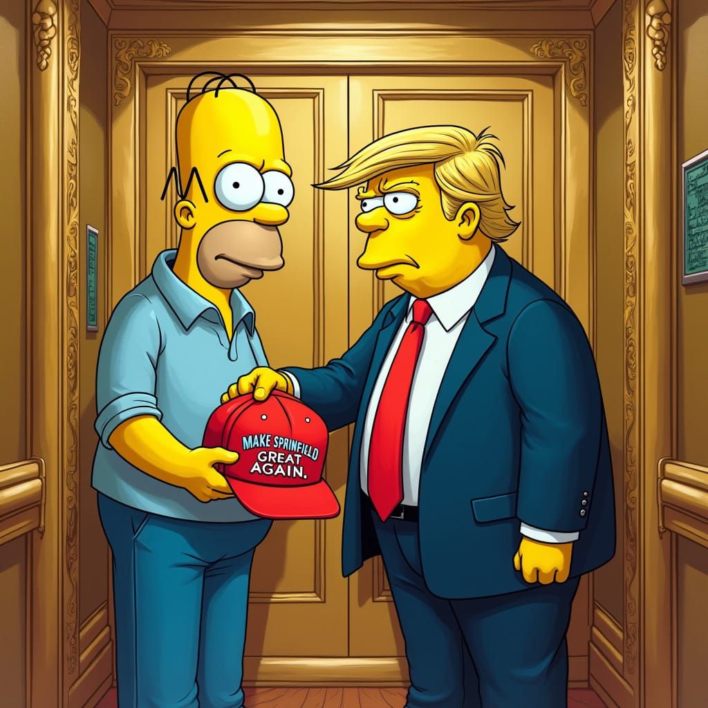 Satirical Cartoon of Homer Simpson Meeting Donald Trump in L...