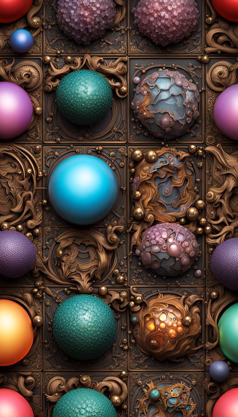 Glass Cube Illuminated by Iridescent Light Balls