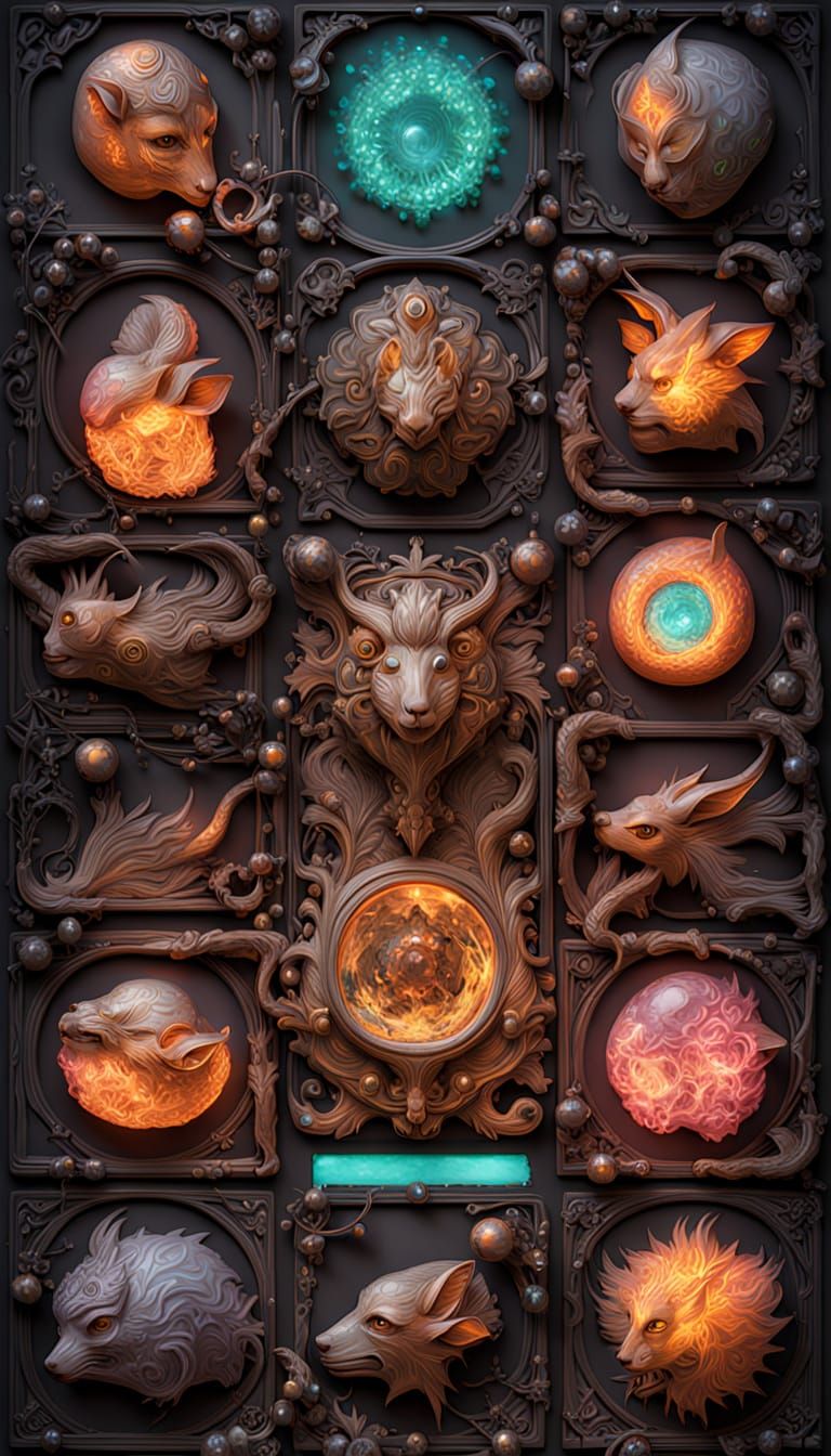 Glass Cube Illuminated by Iridescent Light Balls