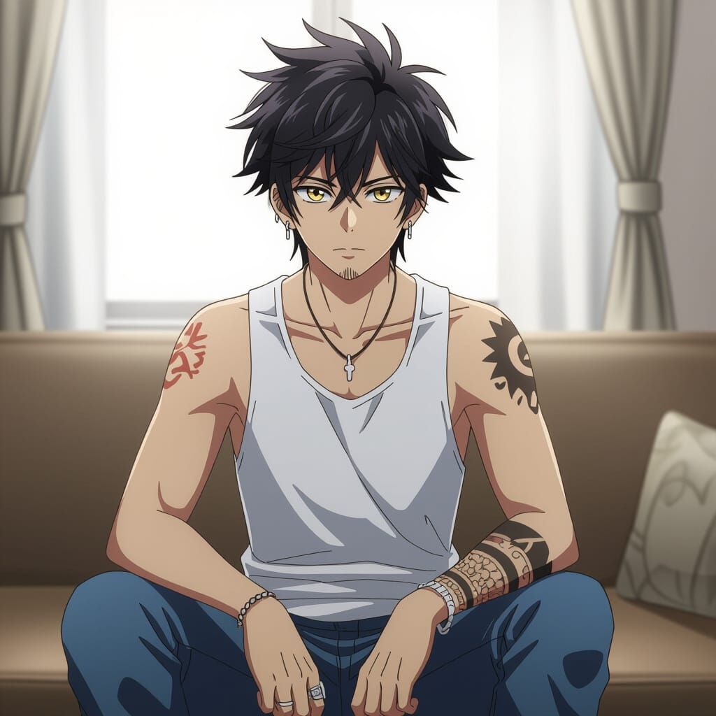 High Schooler OC Riku: Neon Hair and Golden Eyes