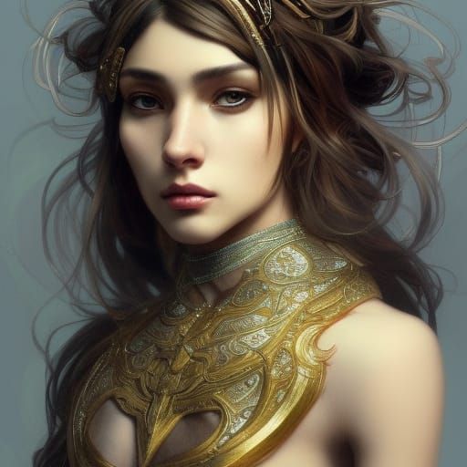 Elegant Gypsy Warrior Portrait in Gold and Silver