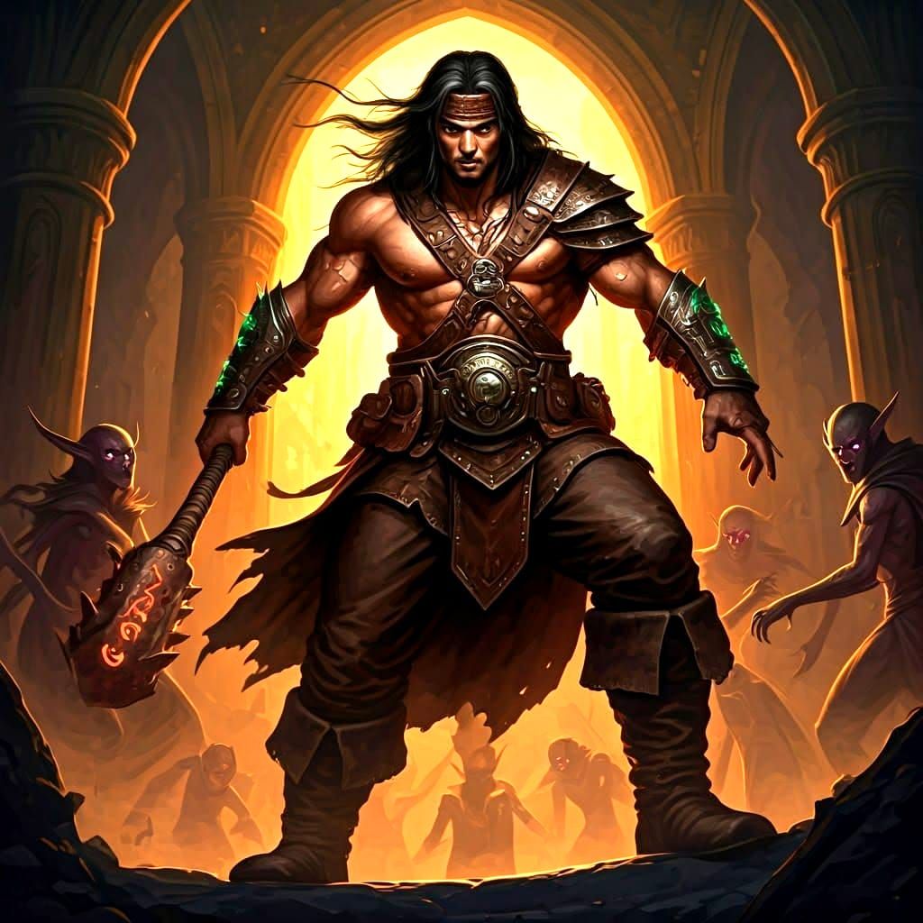 Dark Fantasy Warrior in Dungeon Battle