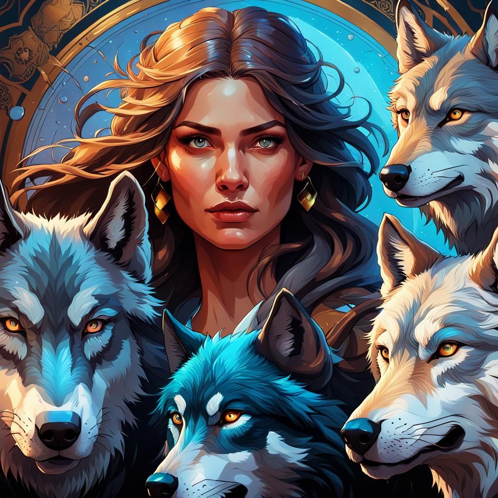 Book Cover: Woman and Wolves in Art Nouveau Style