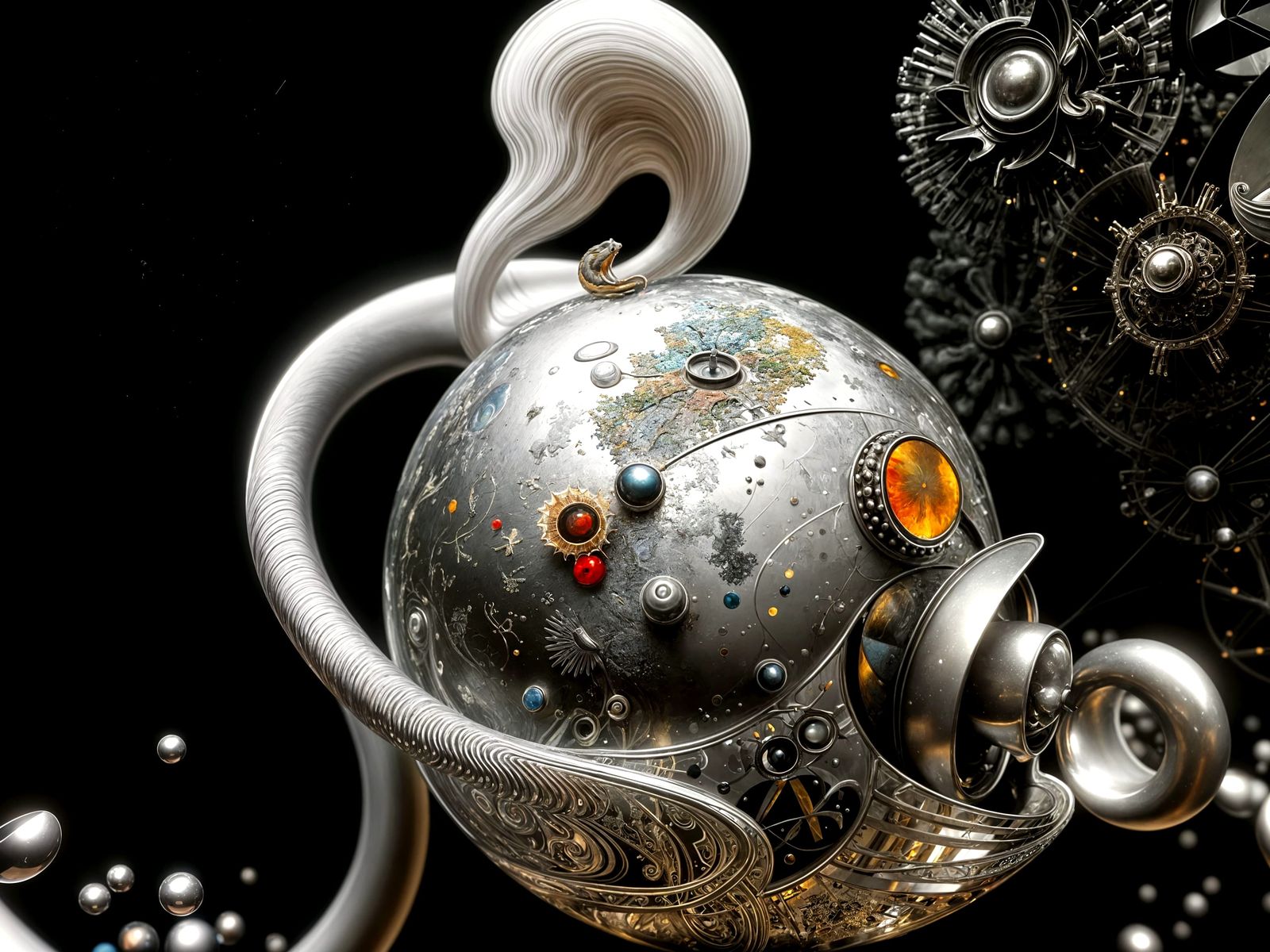 Abstract Silver and Black Blending Cycles in Magical Realism