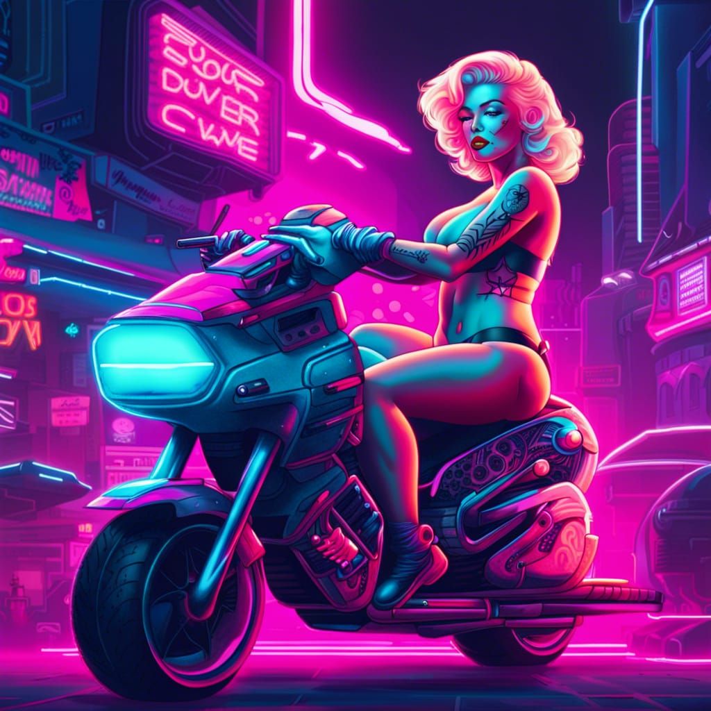 Cyberpunk Marilyn Monroe on Hovercycle