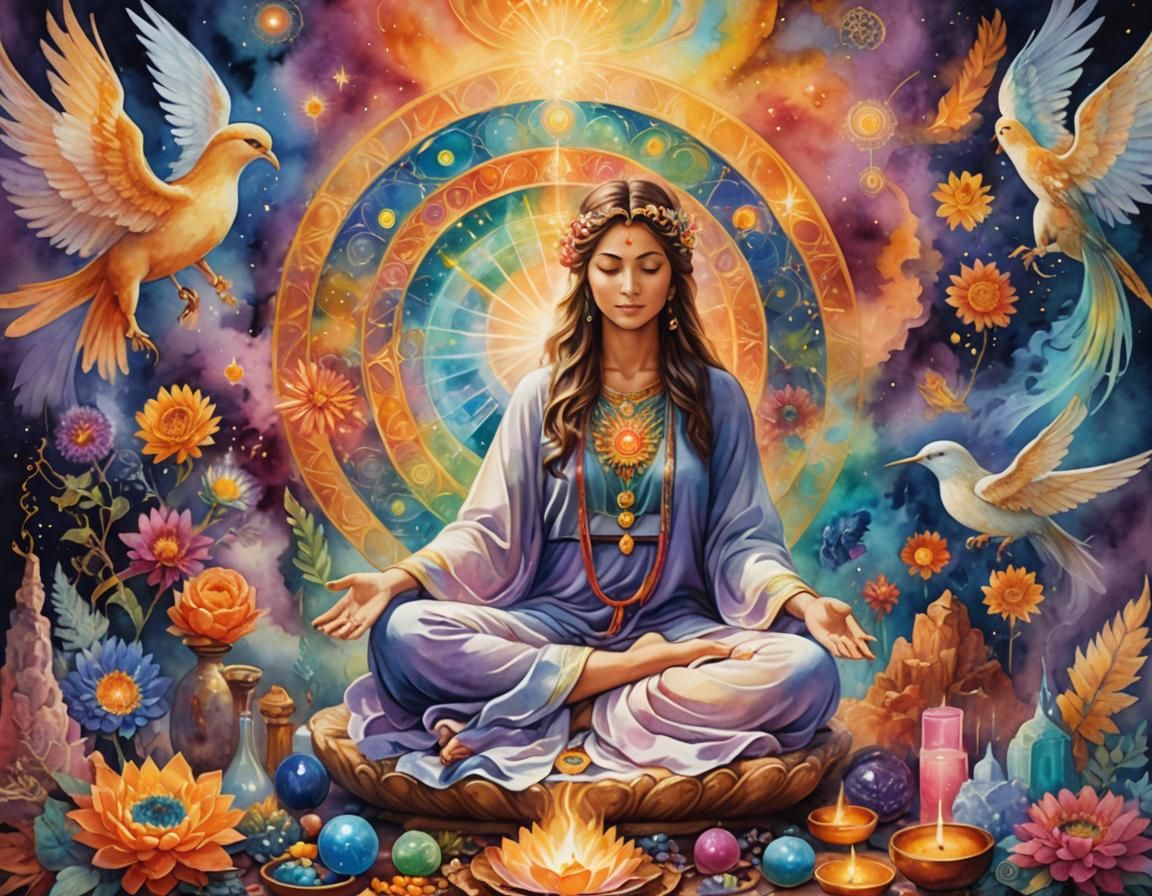 Ethereal Bohemian Angels Surround a Reiki Healer in Cosmic W...