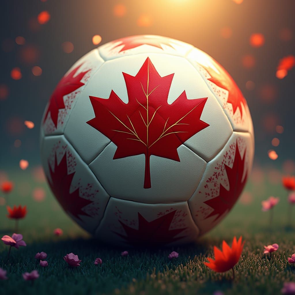 Soccer Ball with Maple Leaf in Fantasy Style