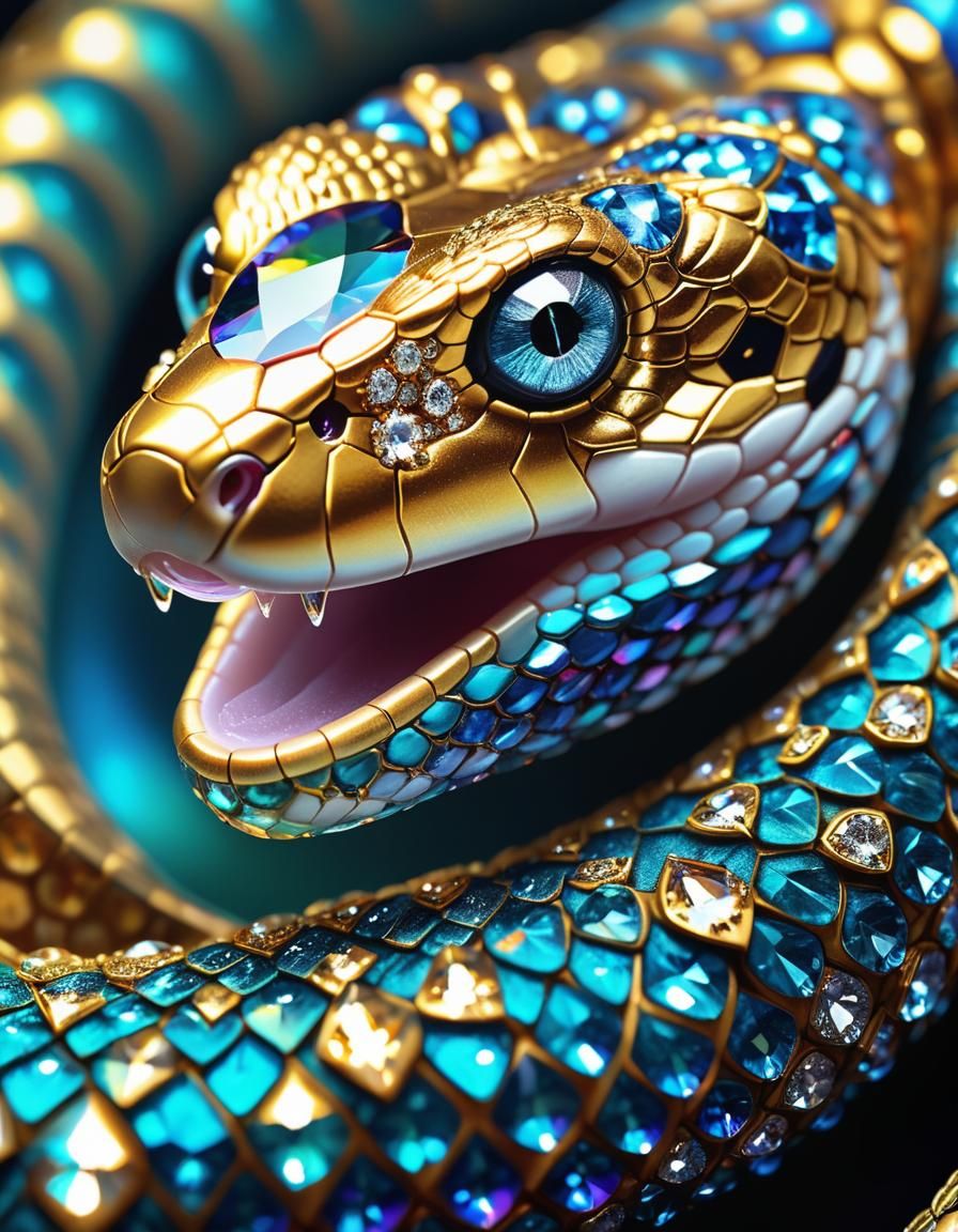 Jewel Encrusted Snake in Macro Fantasy Art