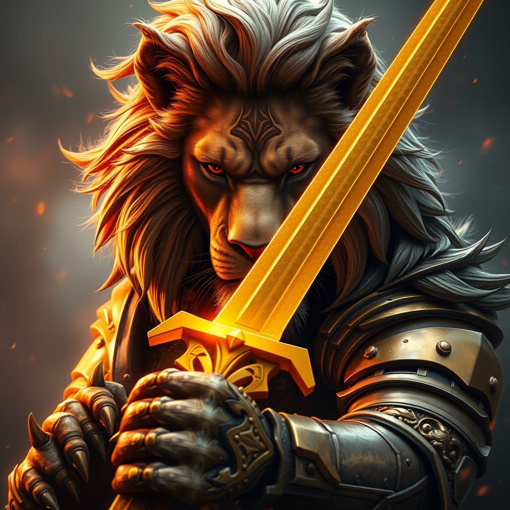 Lion Warrior in Golden Armor, Triadic Colors