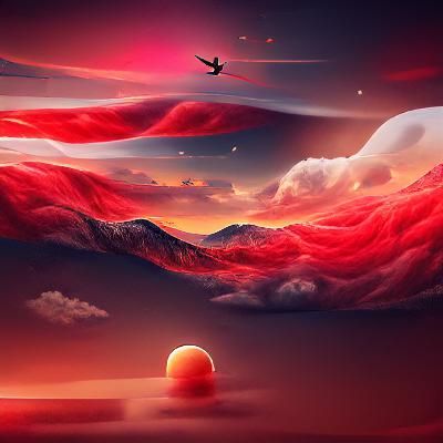 Intense Red Sky AI Generated Image