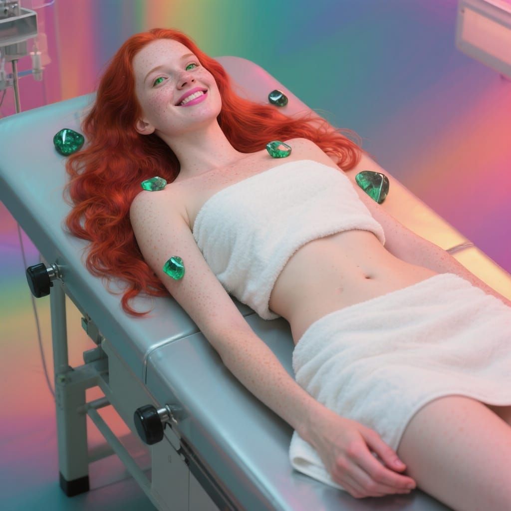 Woman Receiving Adamite Stone Therapy in Photorealistic Styl...