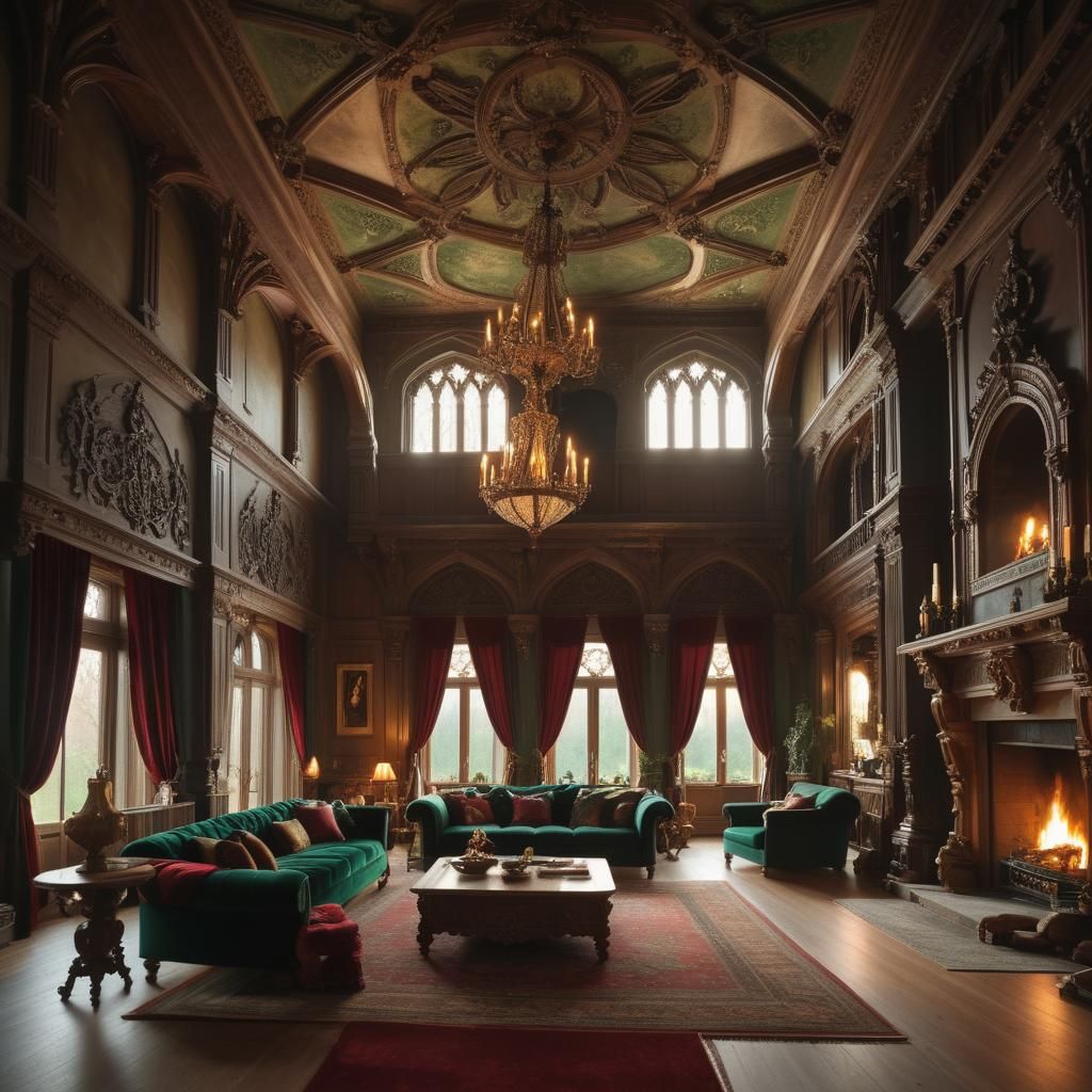 Gothic Mansion Living Room with Luxurious Decor