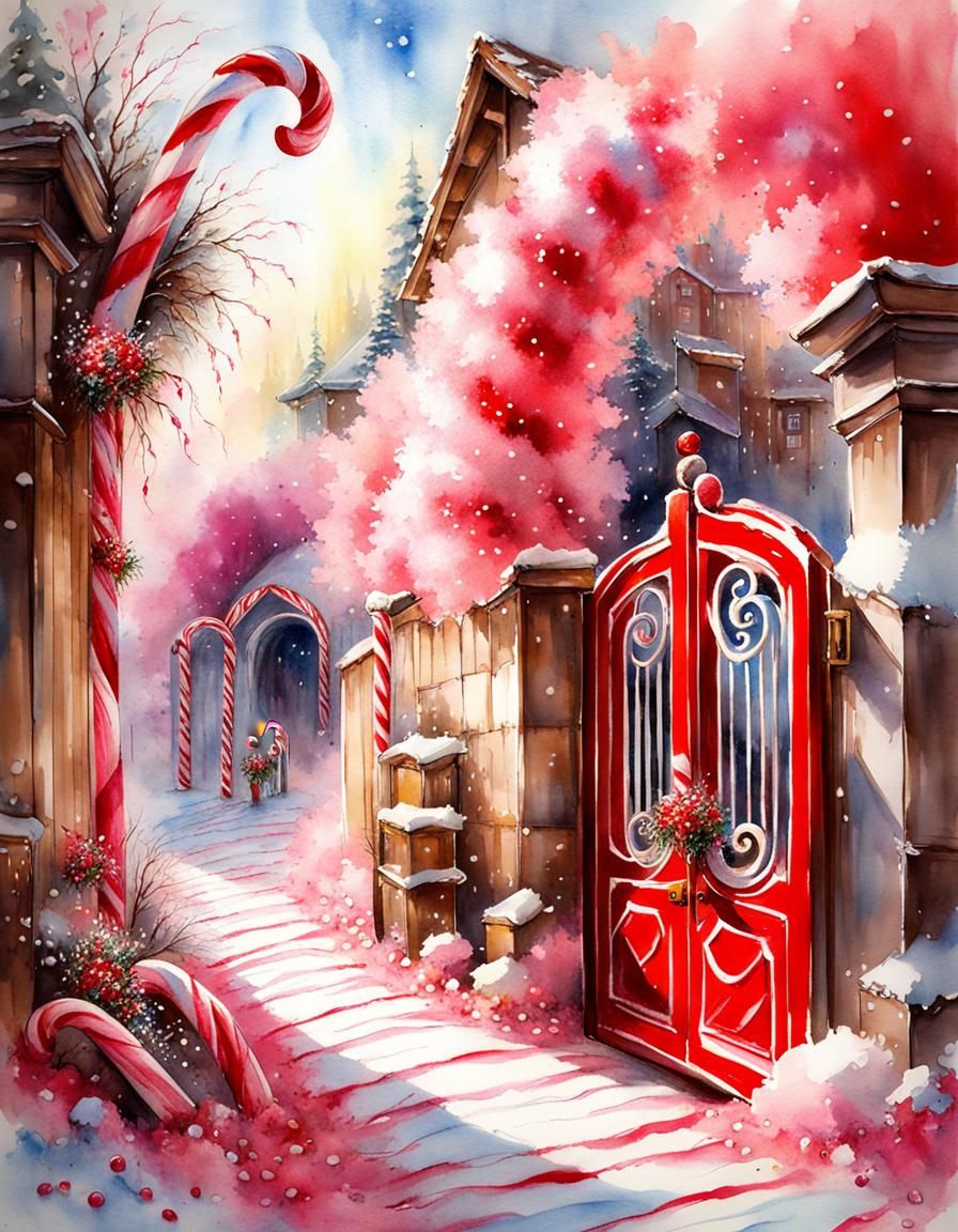 Candy Land Gate to Cotton Candy Heaven: Watercolor Art