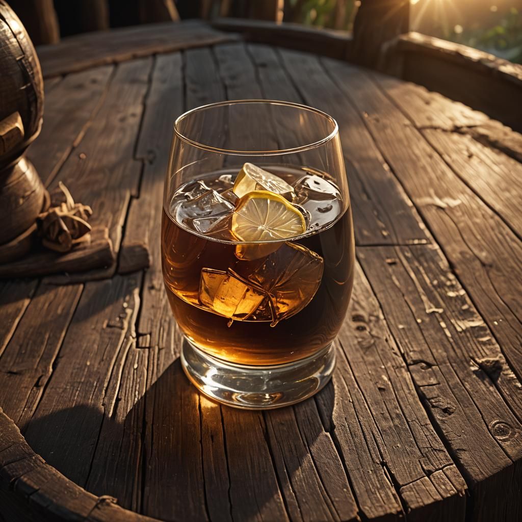 Rustic Rum Still Life in Golden Light