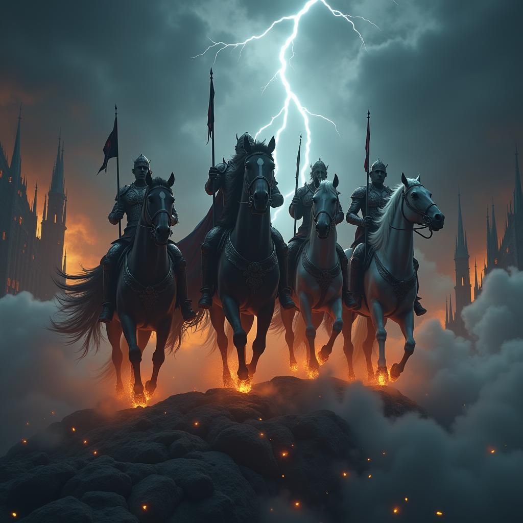 Apocalyptic Horsemen in Hyper-Realistic Matte Painting