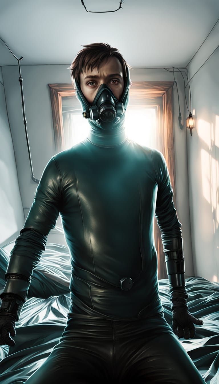 Young Boy in Latex Suit Prepares for the Unknown in Cinemati...