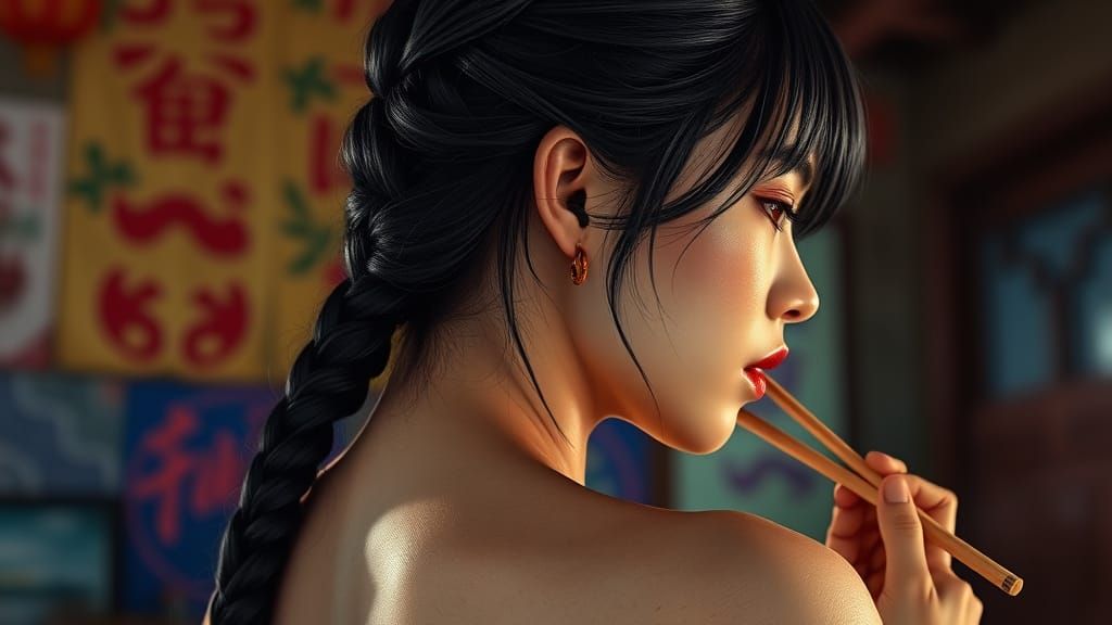 Woman with Braided Hair in Hyperrealistic Style