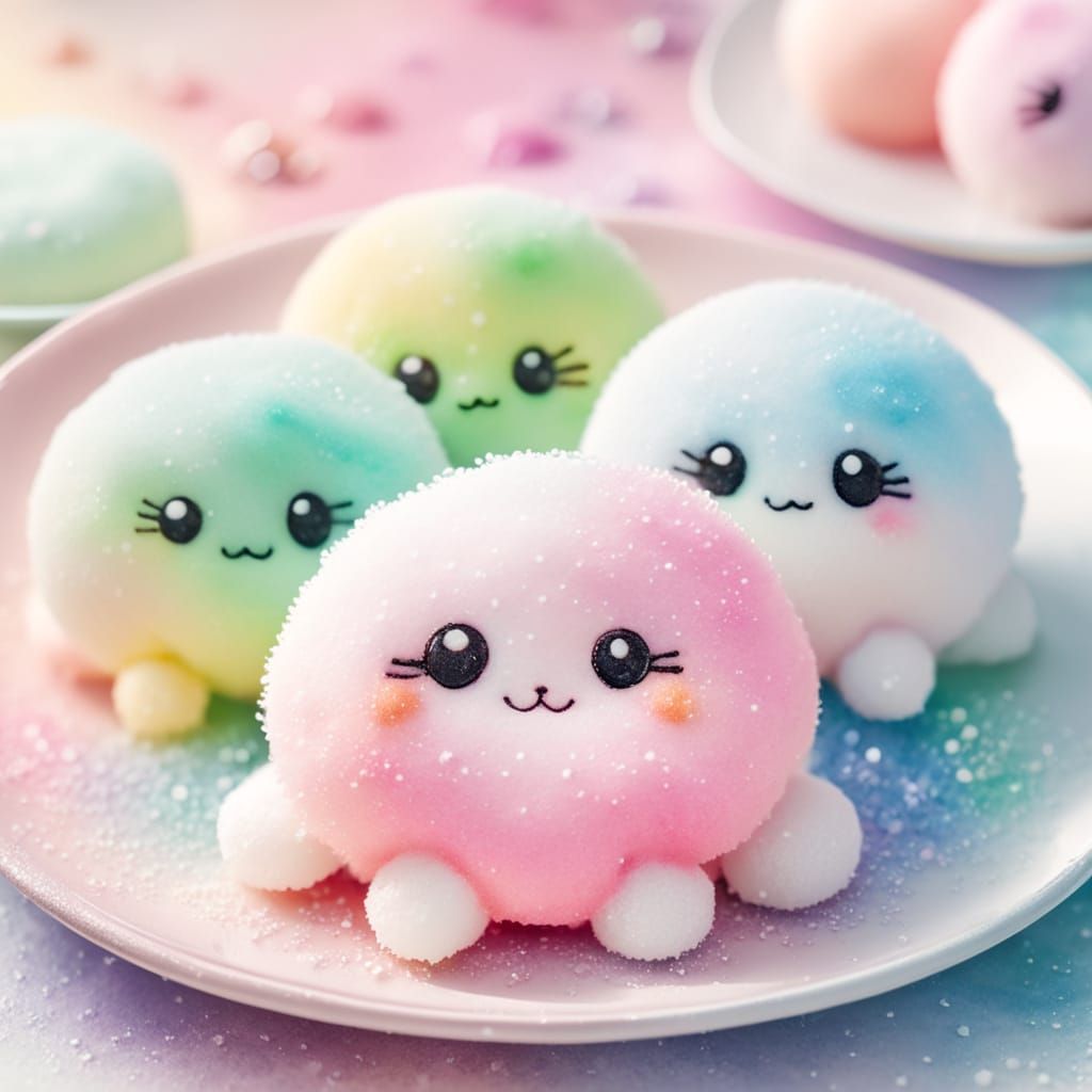Pastel Anime Mochi Dessert Still Life