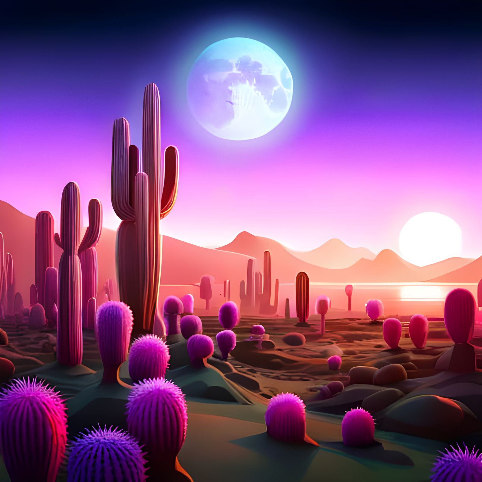 Eerie Alien Landscape with Giant Cacti