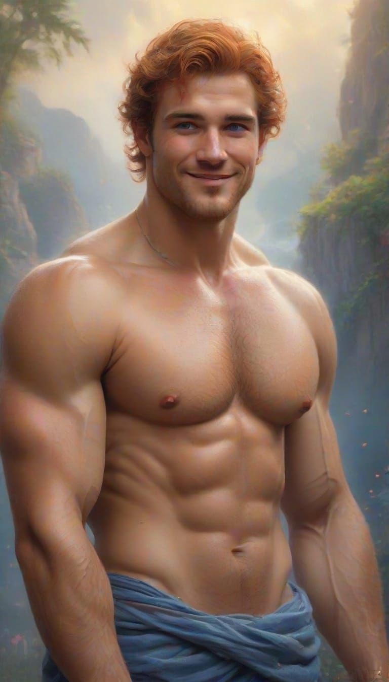 Heroic Greek God Smiles with Radiant Beauty