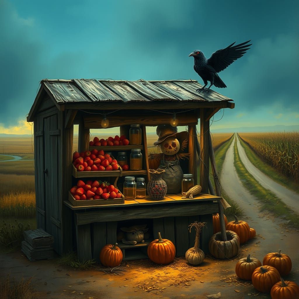 Eerie Country Stall with Strawberries, Monet Impressionism