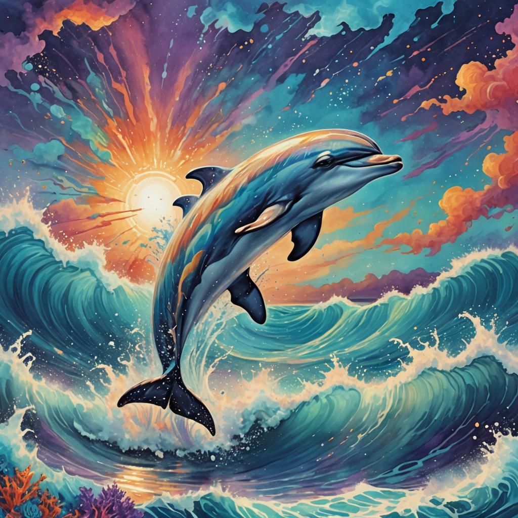 Oceanic Dolphin Splash Art in Pastel Style
