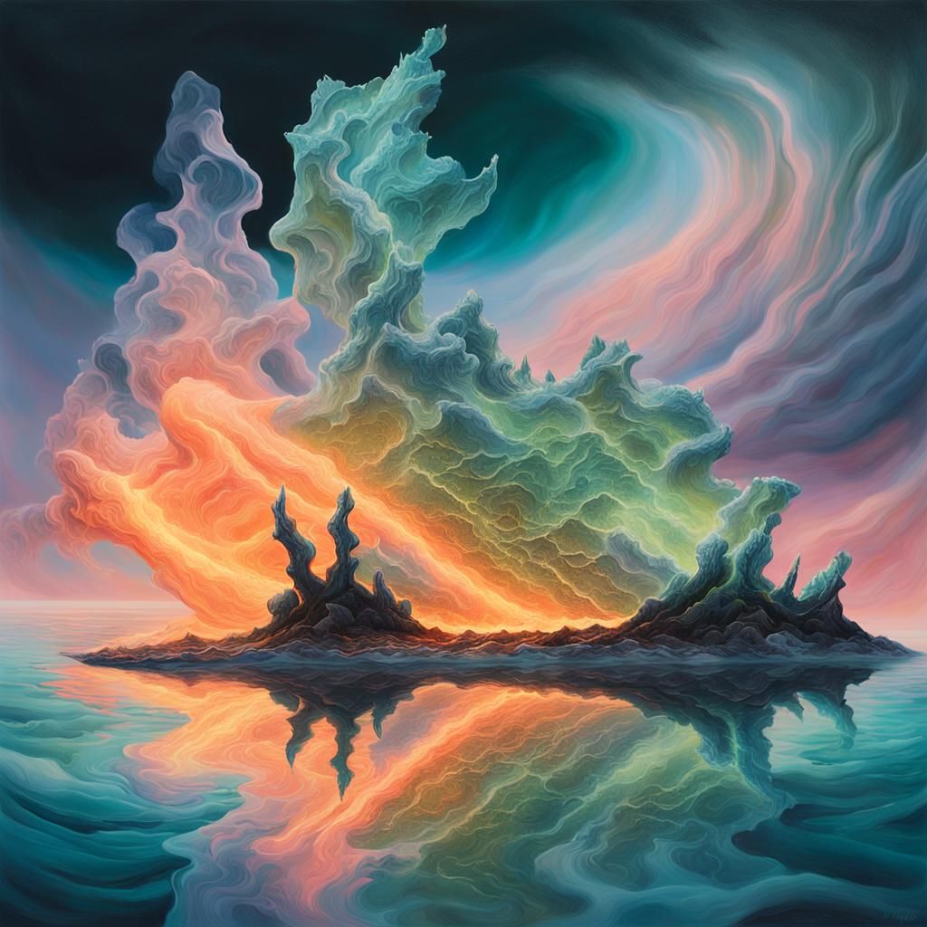 Surreal Island of Iridescent Flame