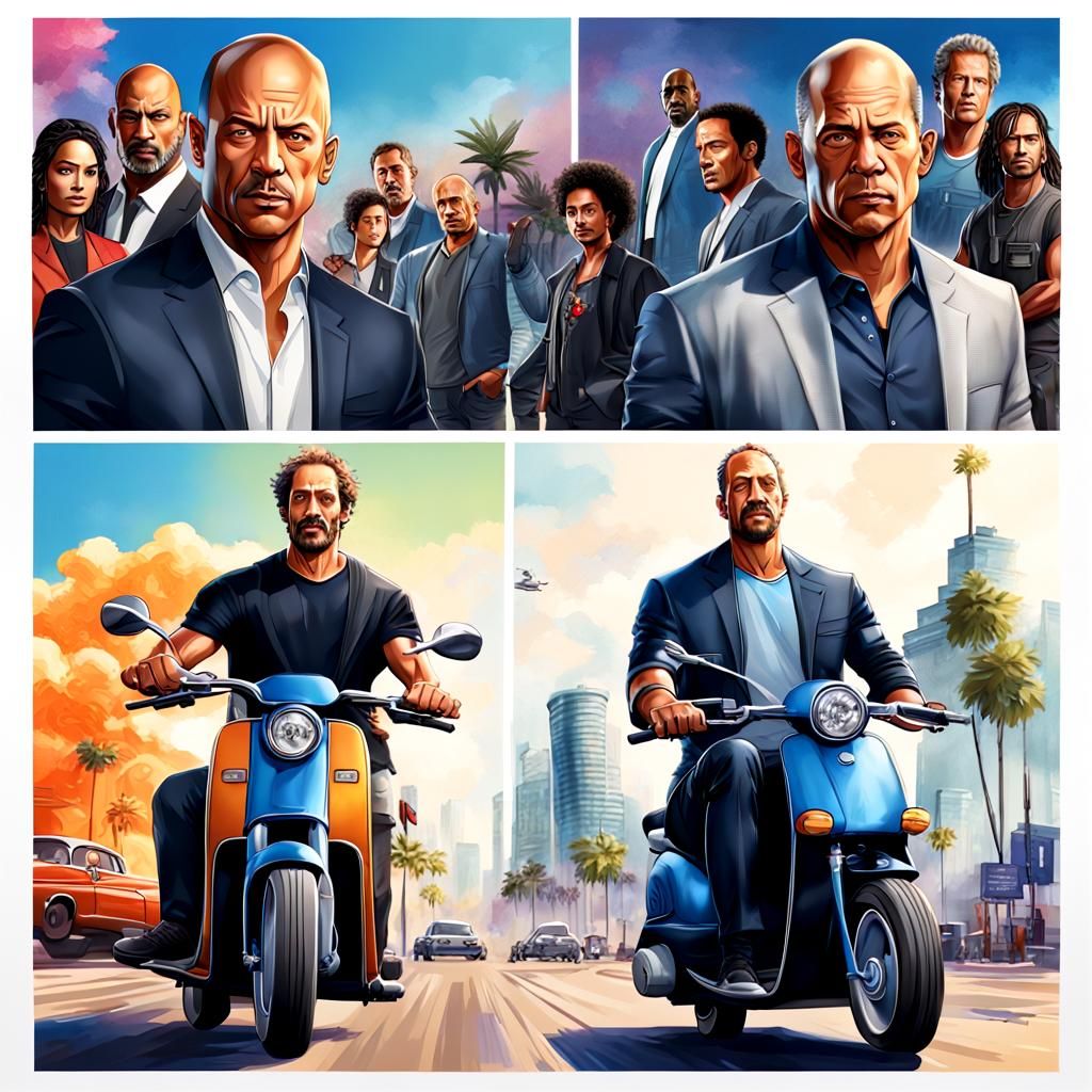 Fast and Furious Cast on Scooters, Detailed Portrait