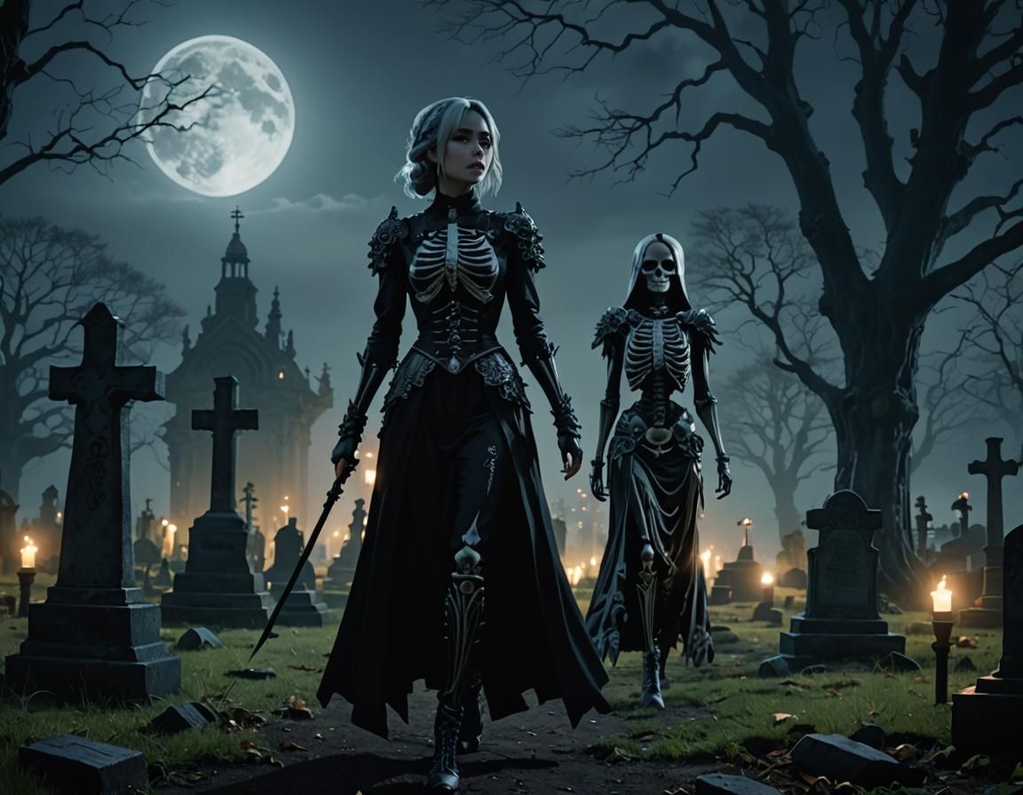 Emo Girl Necromancer in Graveyard: Fantasy Art