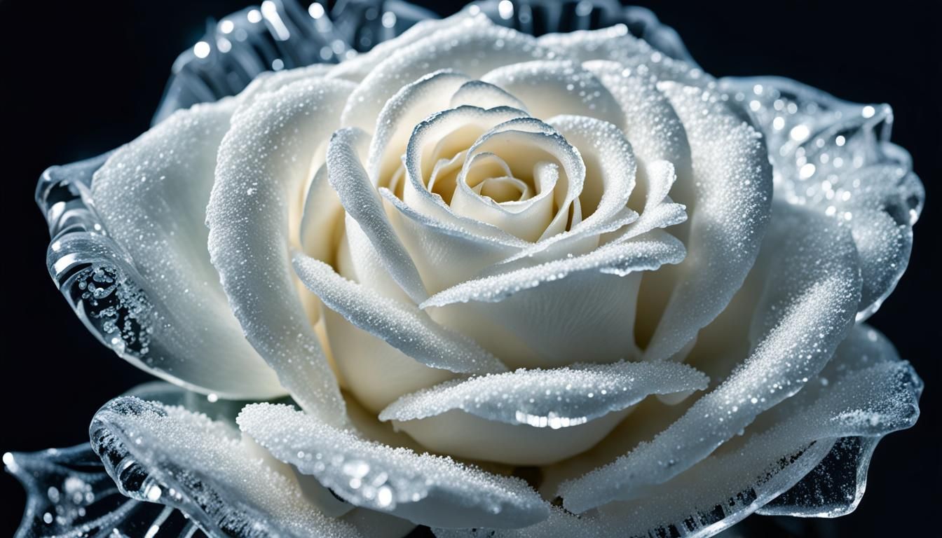 Glittering Ice Sculpture of a White Rose