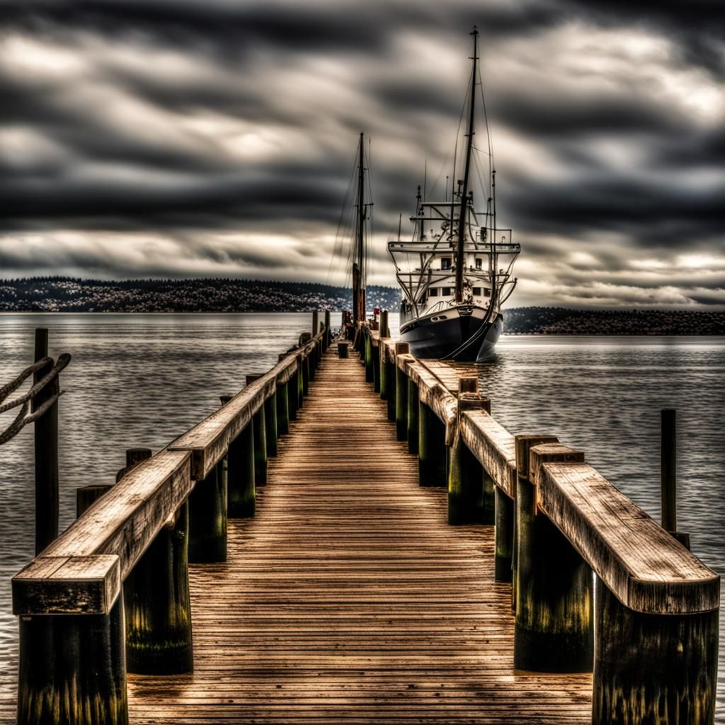 Hyperrealistic Dock Scene with Ships