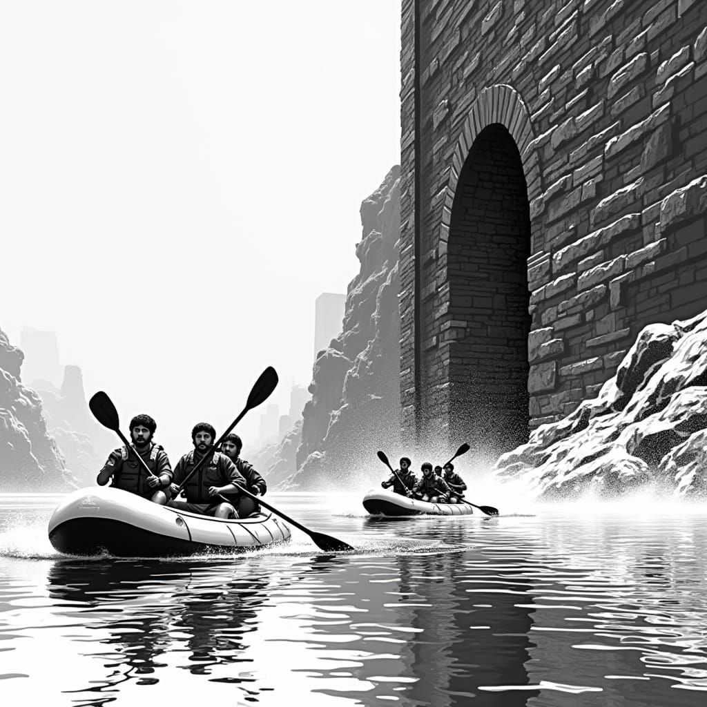 Surprised Rafters Encounter Brick Wall in River, in Graphic ...