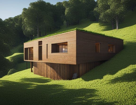 Sustainable Wooden House with Green Roof