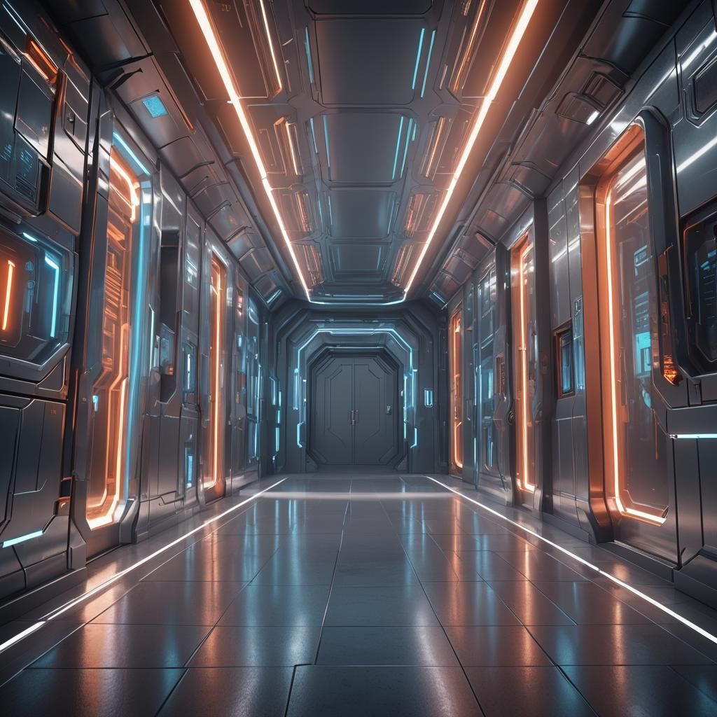 Futuristic Sci-Fi Hallway with Advanced Technology